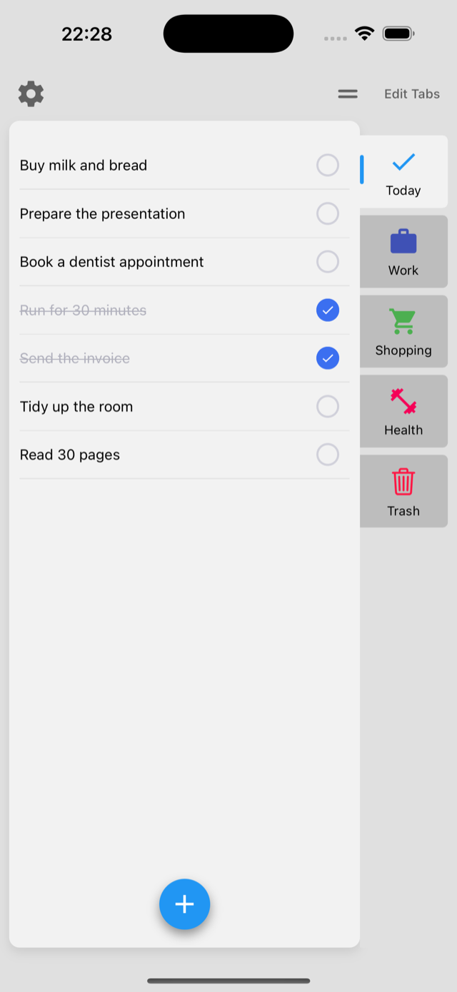ToDo Tab main screen